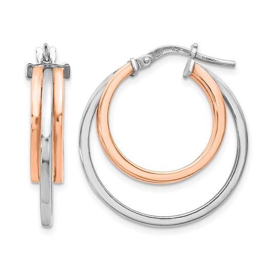 Sterling Silver Rose-Tone Polished Hoop Earrings
