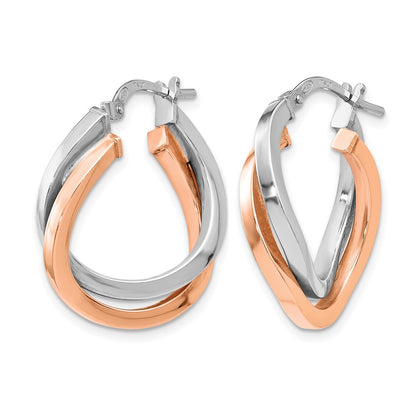 Sterling Silver Rose-Tone Polished Hoop Earrings
