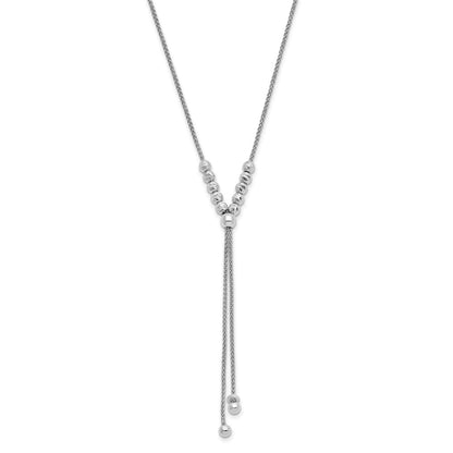 Sterling Silver Rh Plated Polish/Dia Cut Beads Adj. Necklace