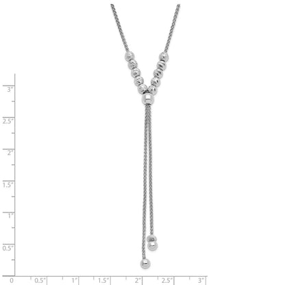 Sterling Silver Rh Plated Polish/Dia Cut Beads Adj. Necklace