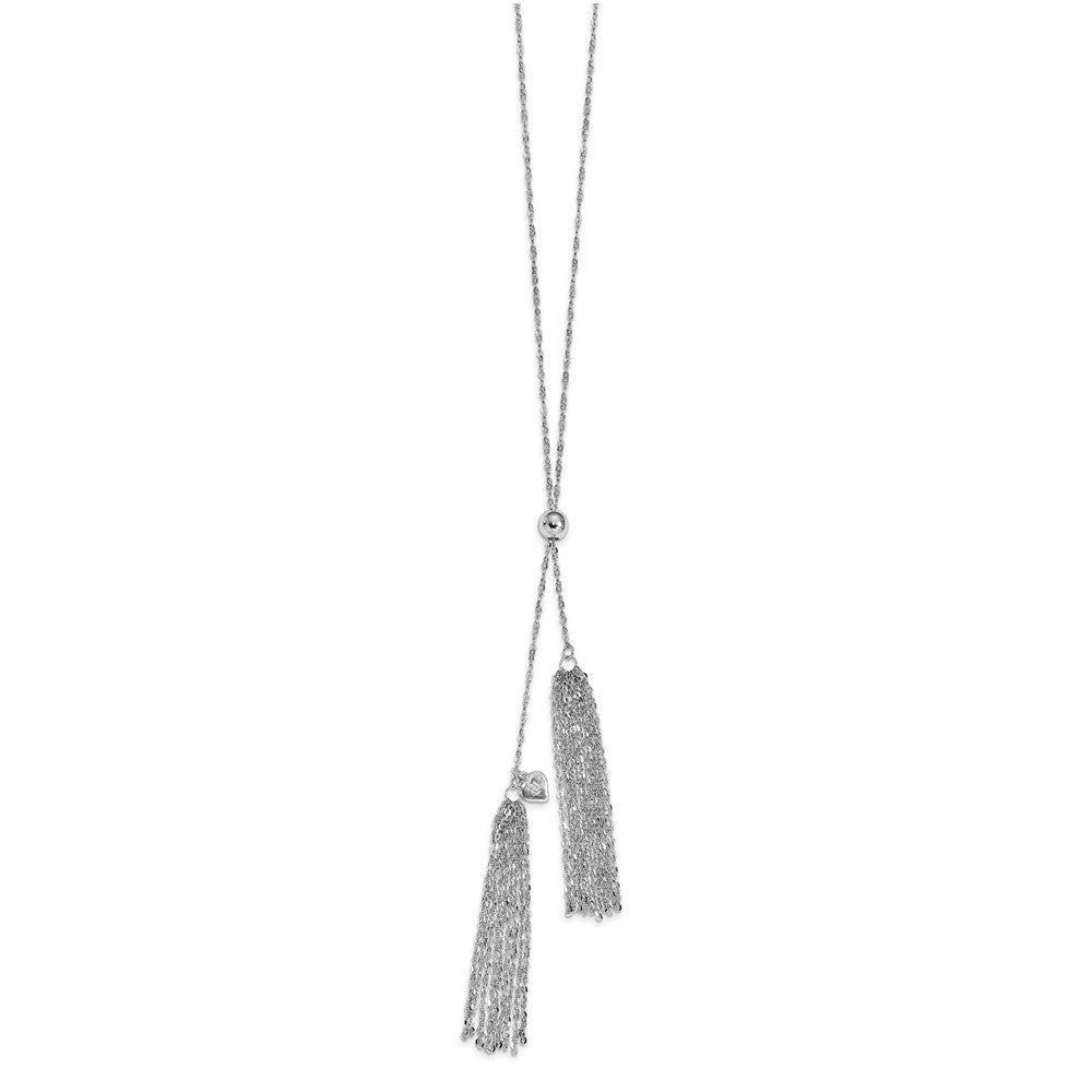 Sterling Silver Rh Plat Polished Adjustable Tassel Necklace