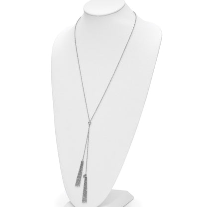 Sterling Silver Rh Plat Polished Adjustable Tassel Necklace