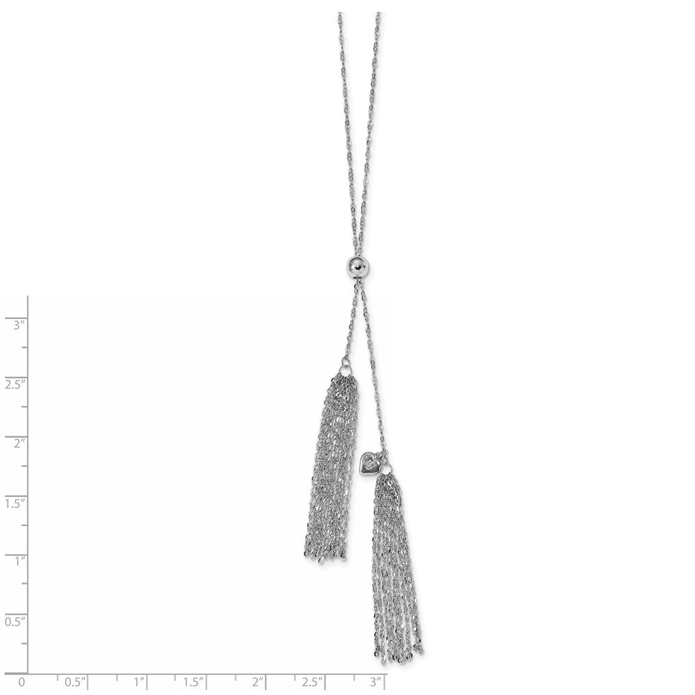 Sterling Silver Rh Plat Polished Adjustable Tassel Necklace