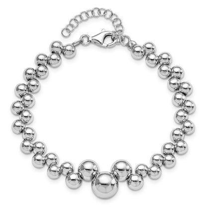 7 Inch Sterling Silver Polished Beaded W/1.5In Ext. Bracelet