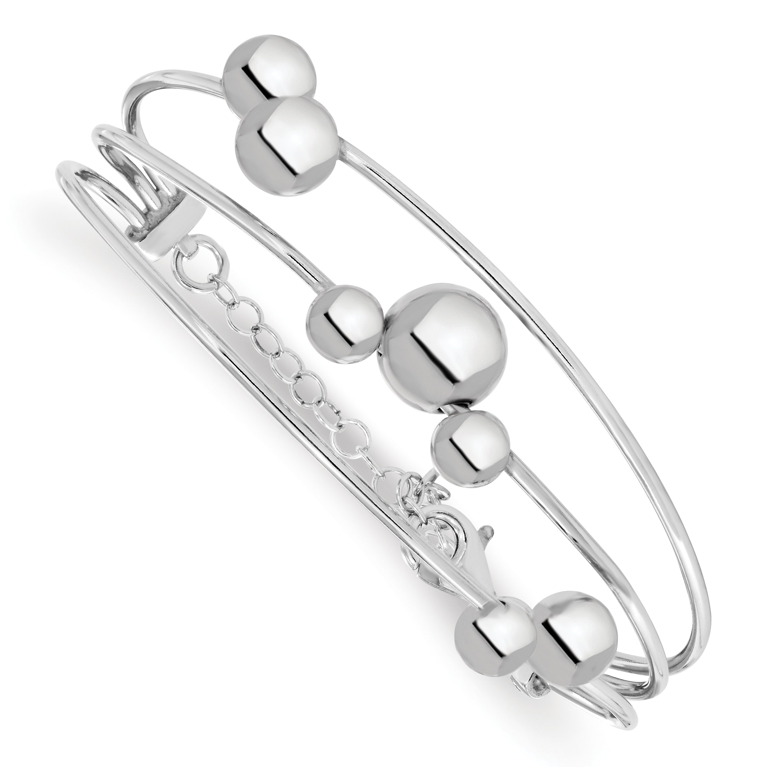 7 Inch Sterling Silver Polished Beaded Bangle W/2In Ext. Bracelet