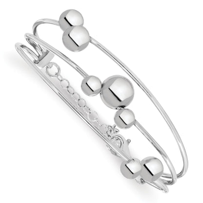 7 Inch Sterling Silver Polished Beaded Bangle W/2In Ext. Bracelet