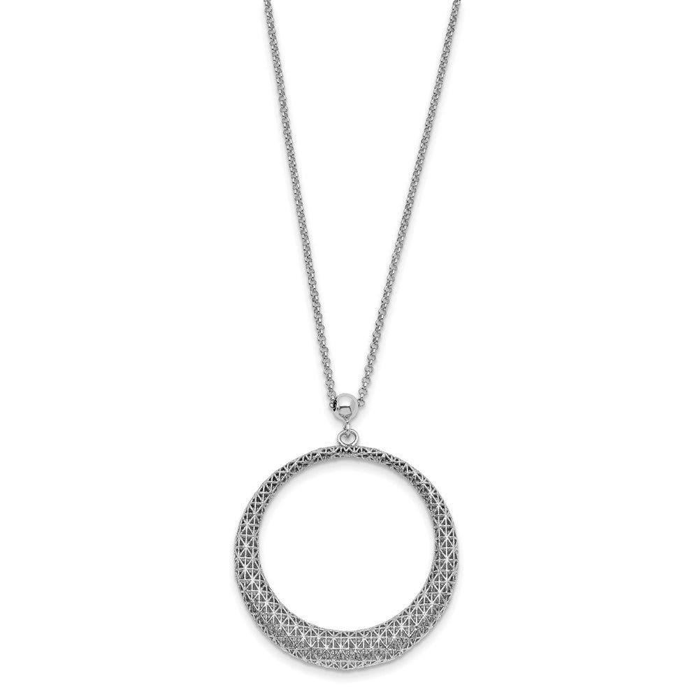 Sterling Silver Polished D/C Circle 2In Ext. Necklace