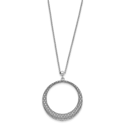 Sterling Silver Polished D/C Circle 2In Ext. Necklace