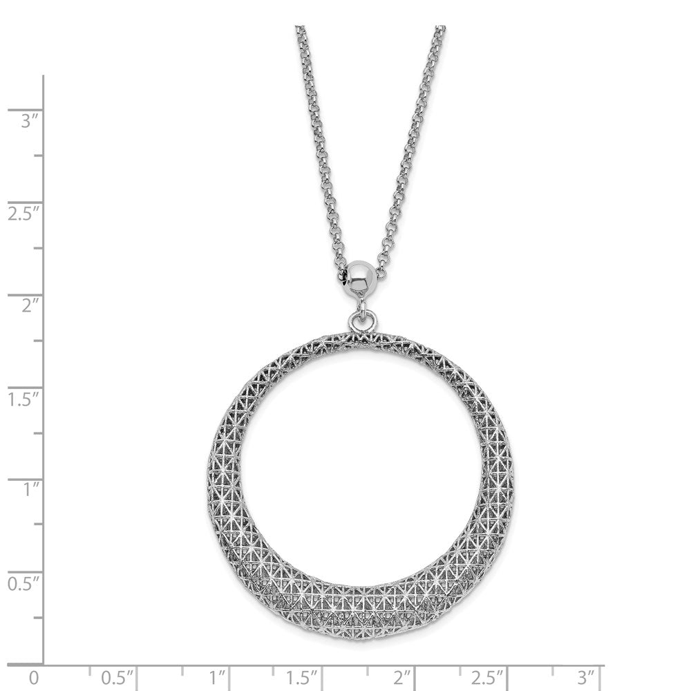 Sterling Silver Polished D/C Circle 2In Ext. Necklace