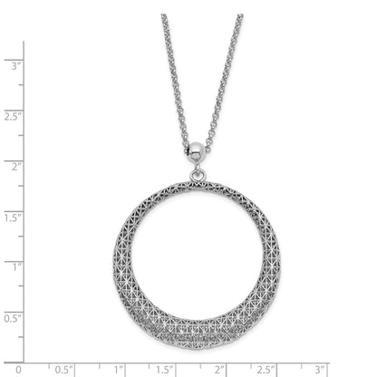 Sterling Silver Polished D/C Circle 2In Ext. Necklace