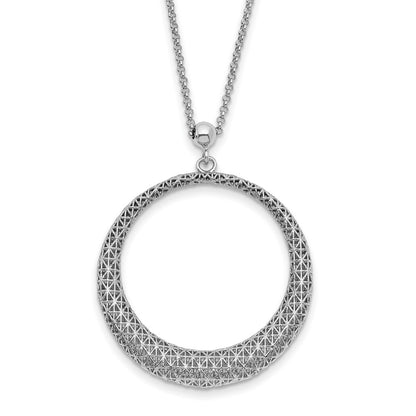 Sterling Silver Polished D/C Circle 2In Ext. Necklace