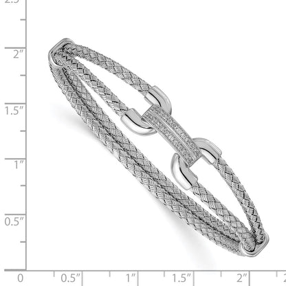 Sterling Silver Rhod Plat Polished Cz Woven Flexible Cuff
