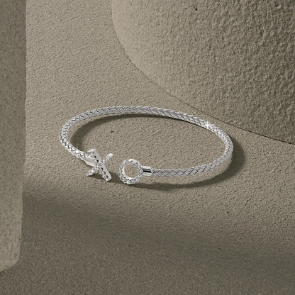 Sterling Silver Rhod Plat Polished Cz X & O Woven Flexible Cuff