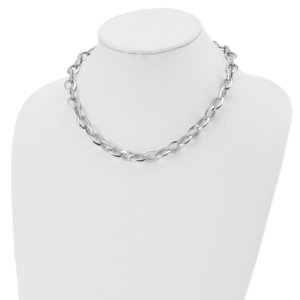 Sterling Silver Rhodium Plated Polished Fancy Link Necklace