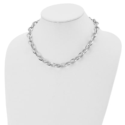 Sterling Silver Rhodium Plated Polished Fancy Link Necklace