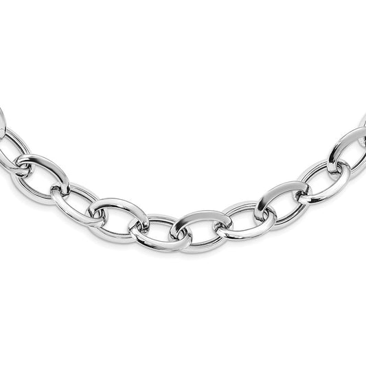 Sterling Silver Rhodium Plated Polished Fancy Link Necklace