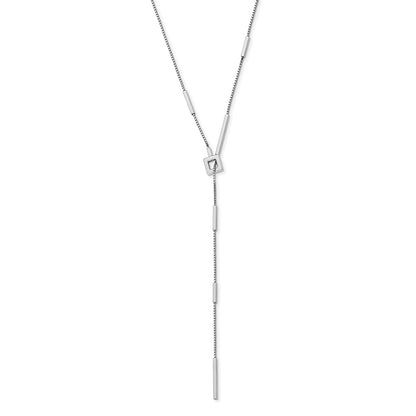 Sterling Silver Rh Plat Polished Bar Adjustable Necklace