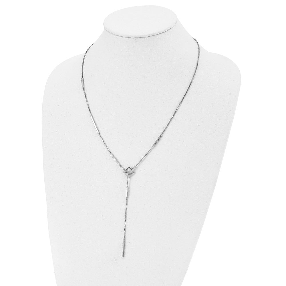 Sterling Silver Rh Plat Polished Bar Adjustable Necklace
