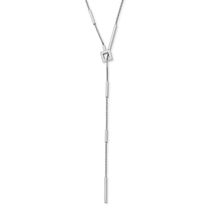 Sterling Silver Rh Plat Polished Bar Adjustable Necklace