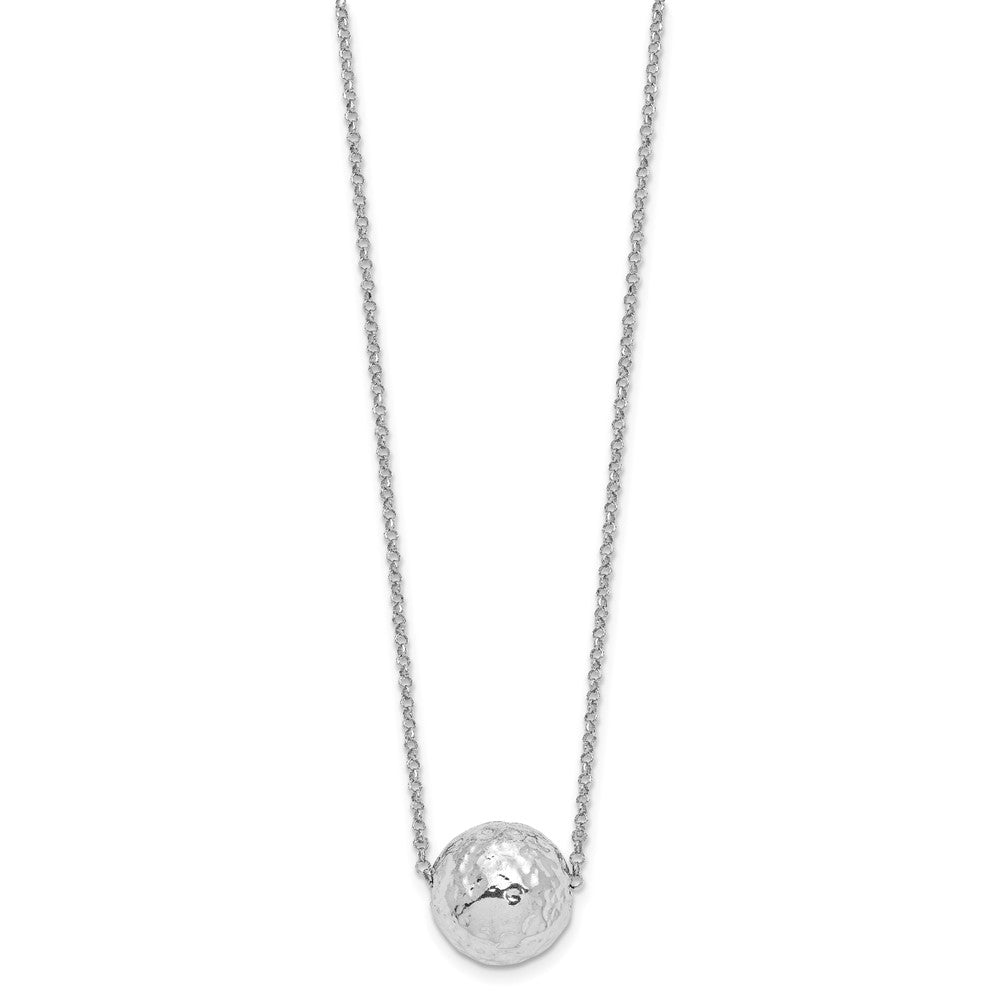 Sterling Silver Rh Plat Polish/Hammered 2In Ext. Necklace