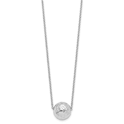 Sterling Silver Rh Plat Polish/Hammered 2In Ext. Necklace