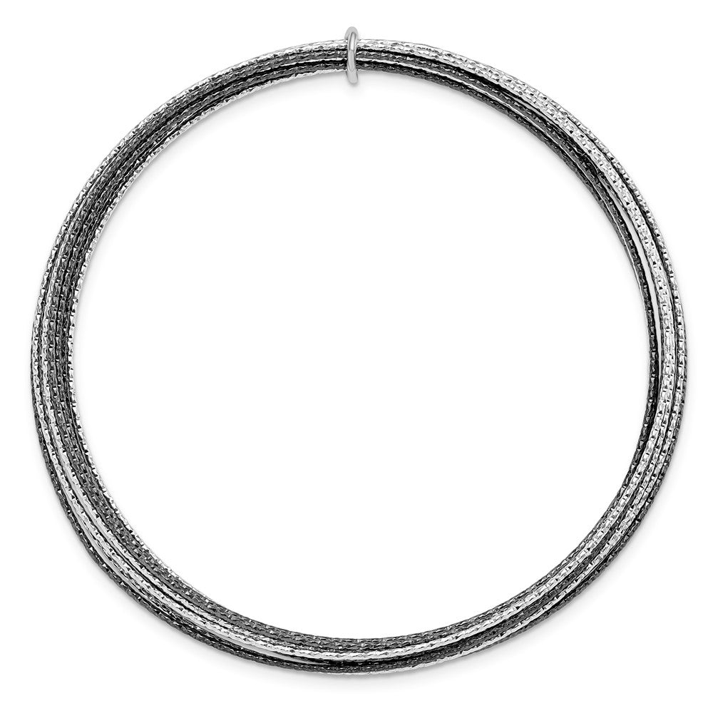Sterling Silver Ss And Ruthenium Plated D/C 10 Layer Slip-On Bangle