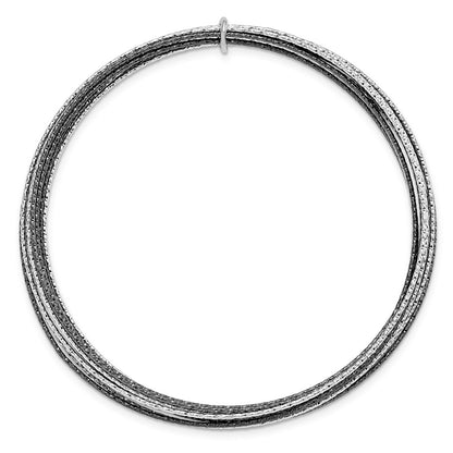 Sterling Silver Ss And Ruthenium Plated D/C 10 Layer Slip-On Bangle