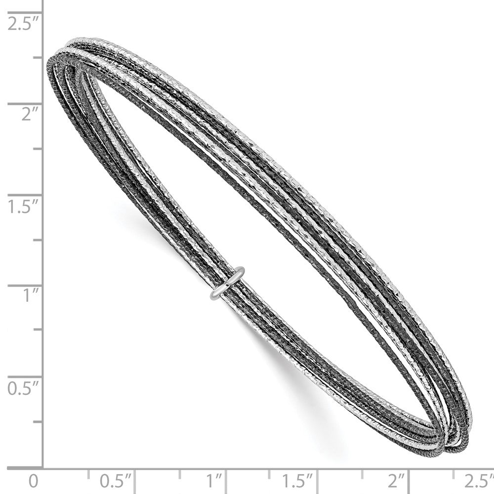 Sterling Silver Ss And Ruthenium Plated D/C 10 Layer Slip-On Bangle