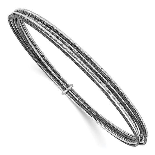 Sterling Silver Ss And Ruthenium Plated D/C 10 Layer Slip-On Bangle