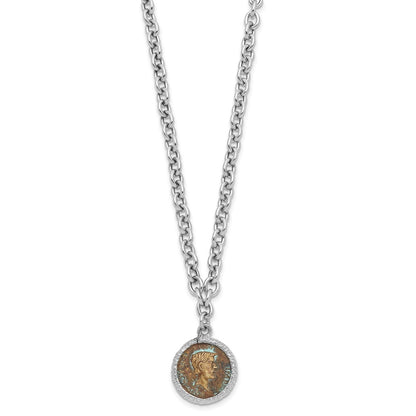 Sterling Silver Rhodium Plated Bronze Roman Coin Necklace