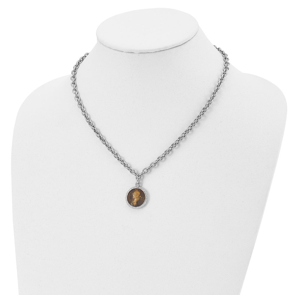 Sterling Silver Rhodium Plated Bronze Roman Coin Necklace