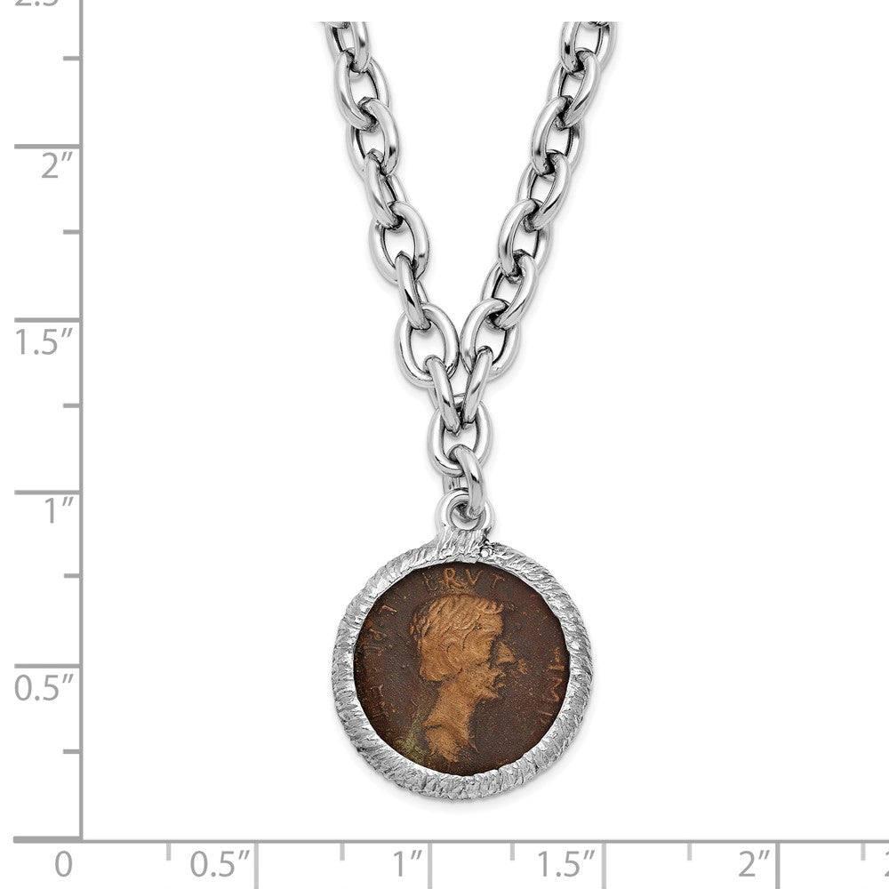 Sterling Silver Rhodium Plated Bronze Roman Coin Necklace