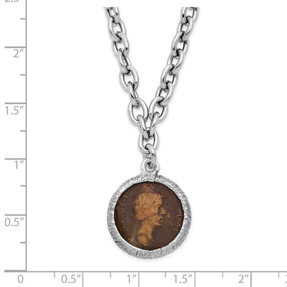 Sterling Silver Rhodium Plated Bronze Roman Coin Necklace