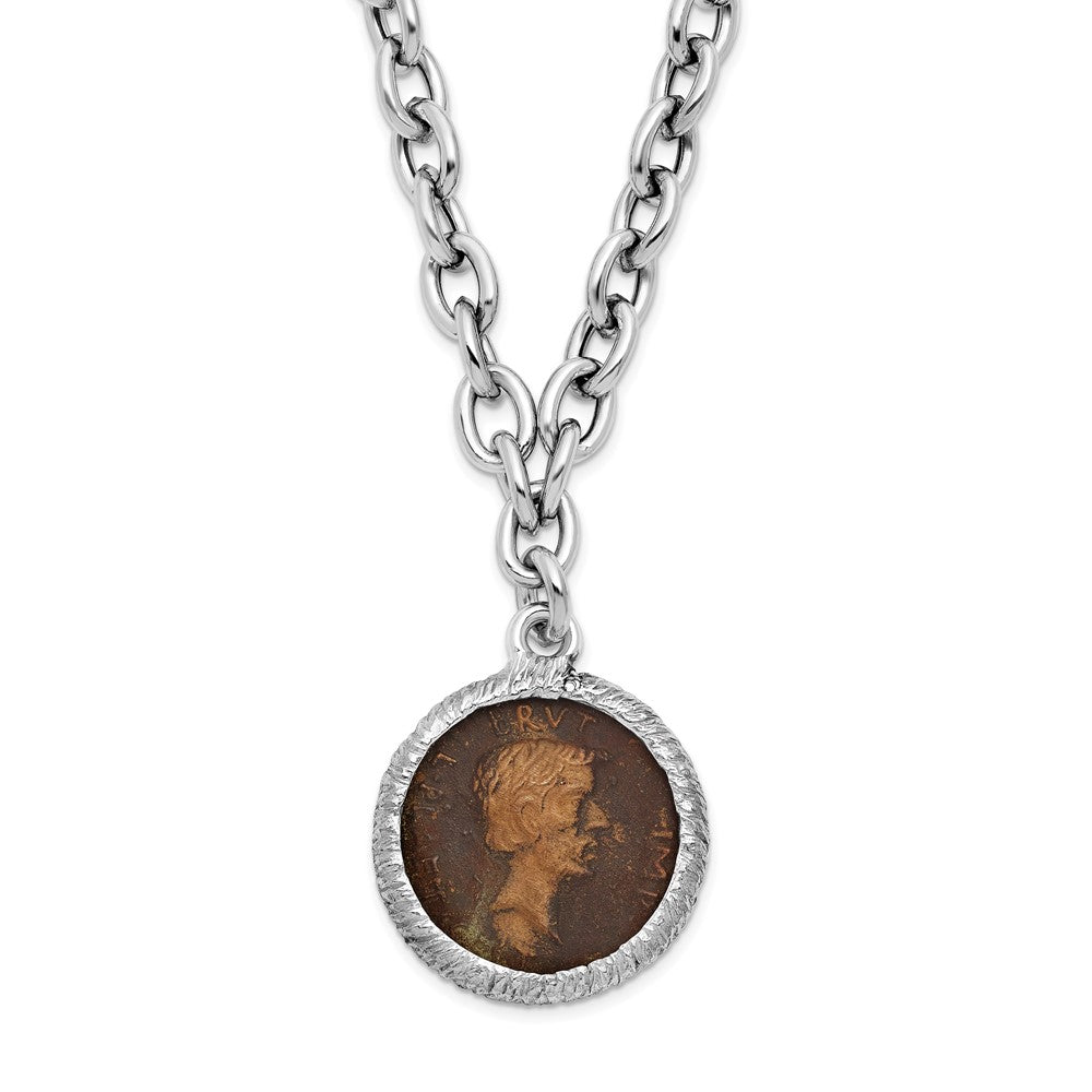 Sterling Silver Rhodium Plated Bronze Roman Coin Necklace