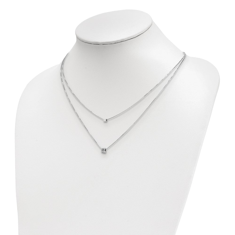 Sterling Silver Rh Plated Cz Multi Strand W/ 2In Necklace