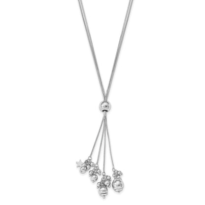 Sterling Silver Rhodium Plated Beaded Adjustable Necklace
