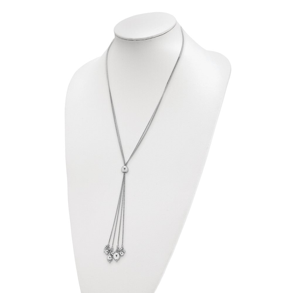Sterling Silver Rhodium Plated Beaded Adjustable Necklace