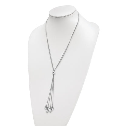 Sterling Silver Rhodium Plated Beaded Adjustable Necklace