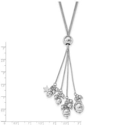 Sterling Silver Rhodium Plated Beaded Adjustable Necklace