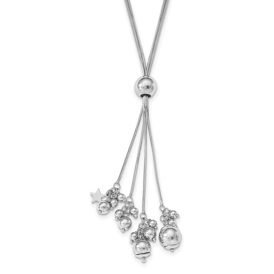 Sterling Silver Rhodium Plated Beaded Adjustable Necklace