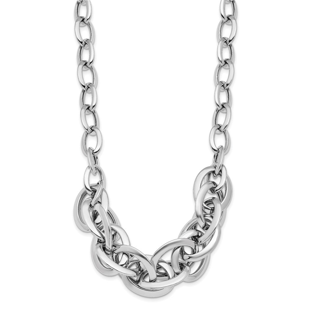 Sterling Silver Rhodium Plated Polished Fancy Link Necklace