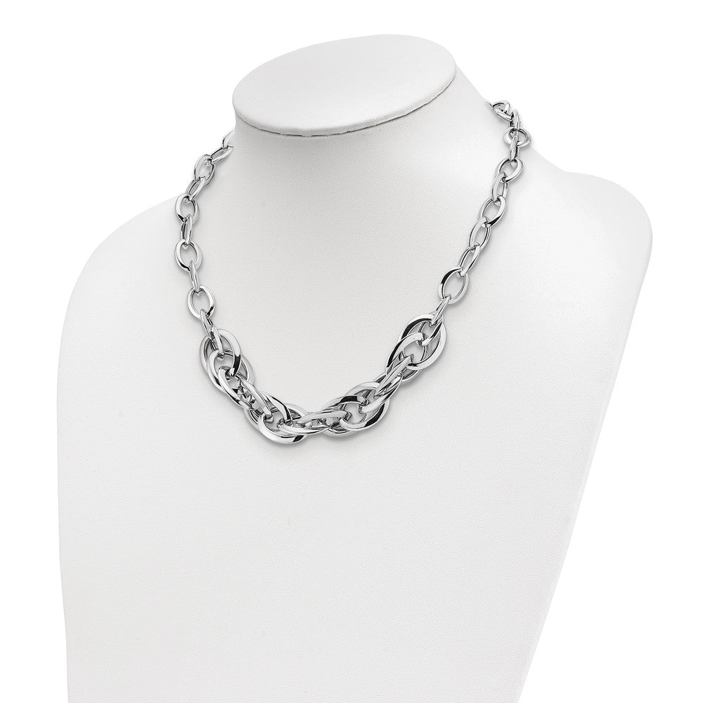 Sterling Silver Rhodium Plated Polished Fancy Link Necklace