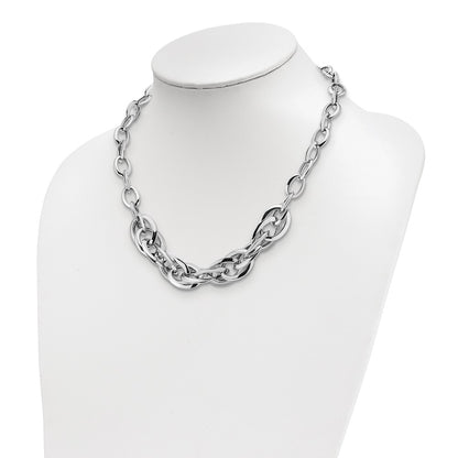 Sterling Silver Rhodium Plated Polished Fancy Link Necklace