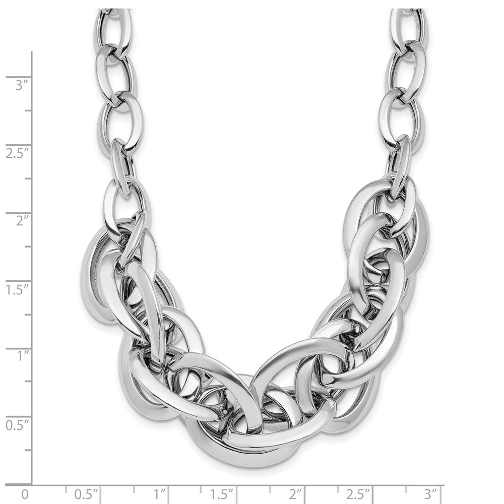 Sterling Silver Rhodium Plated Polished Fancy Link Necklace
