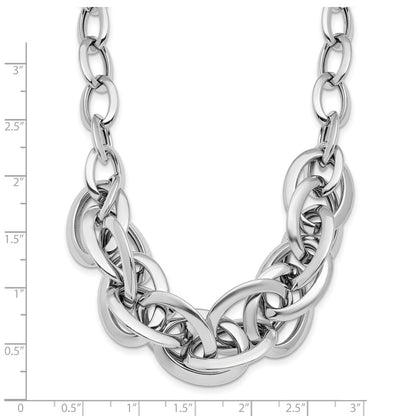 Sterling Silver Rhodium Plated Polished Fancy Link Necklace
