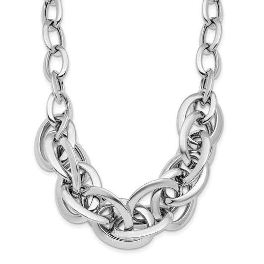 Sterling Silver Rhodium Plated Polished Fancy Link Necklace