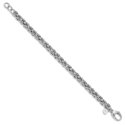 Sterling Silver Rhodium Plated W/ .5In Ext Byzantine Bracelet