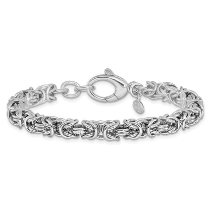 Sterling Silver Rhodium Plated W/ .5In Ext Byzantine Bracelet