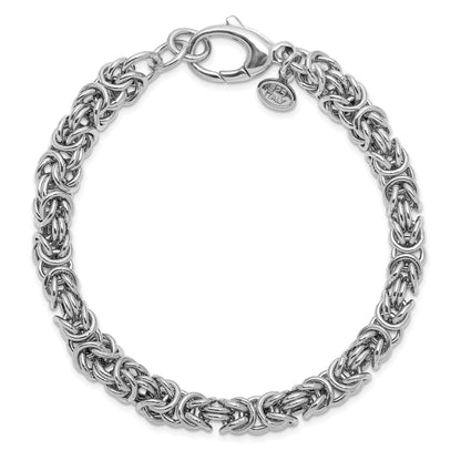Sterling Silver Rhodium Plated W/ .5In Ext Byzantine Bracelet