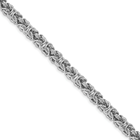 Sterling Silver Rhodium Plated W/ .5In Ext Byzantine Bracelet